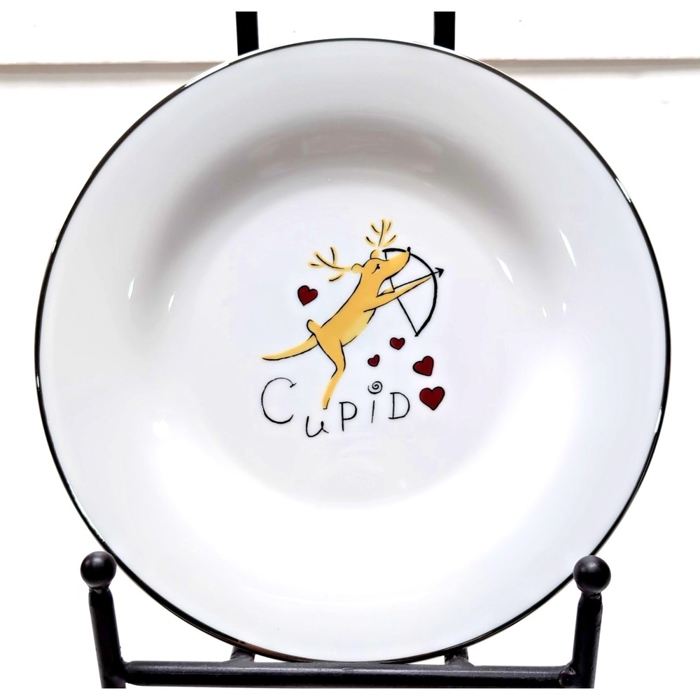 Pottery Barn CUPID Reindeer Dinner Plate 11" Christmas Platinum Rim RETIRED